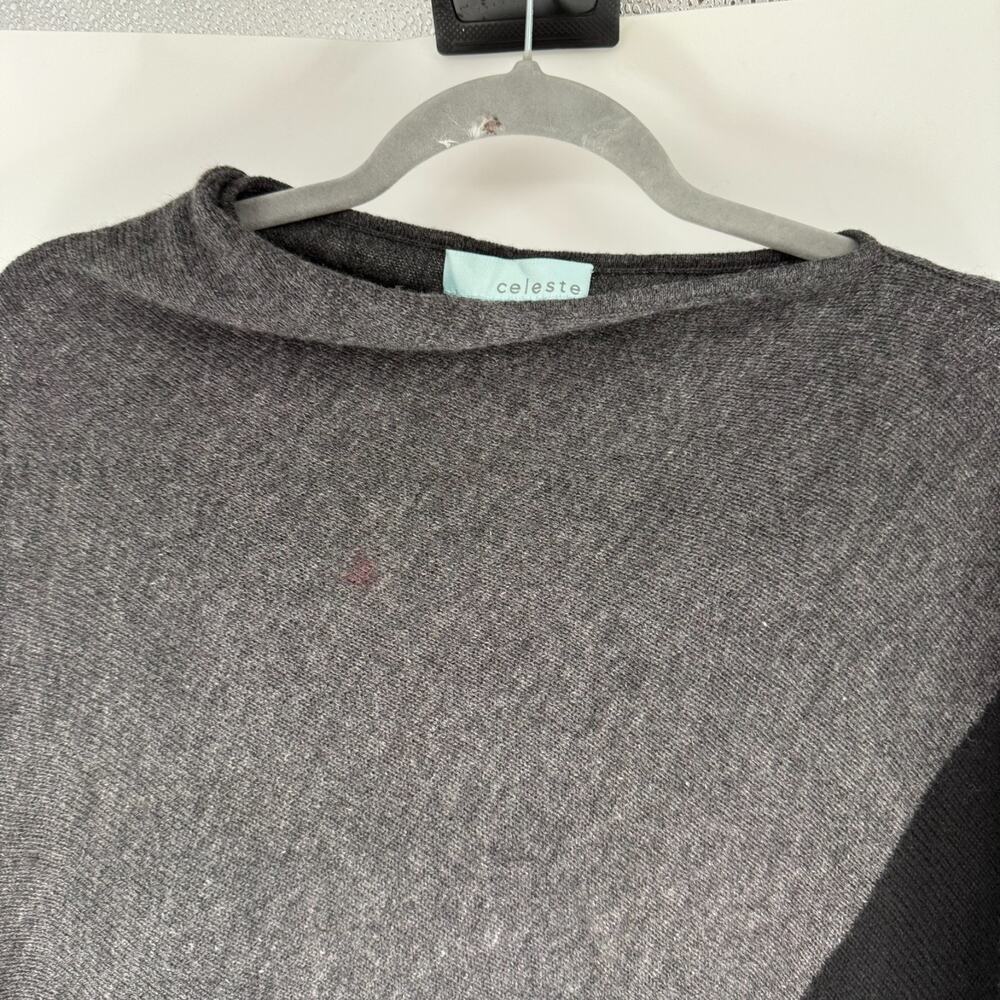 Celeste Wool Cashmere Poncho Sweater Wrap Womens OS Gray Black Colorblock Cozy - Picture 5 of 7